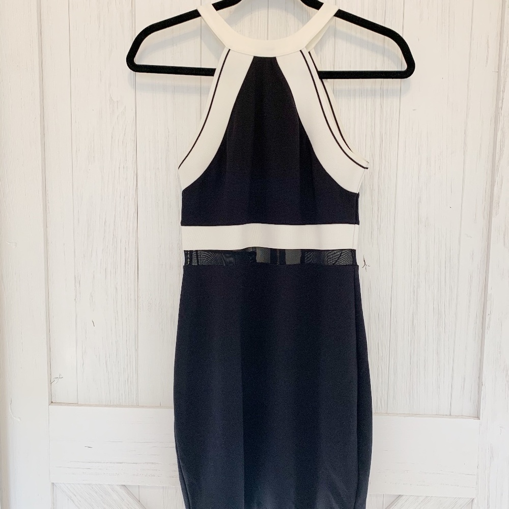 Express b&w halter top bodycon evening dress
